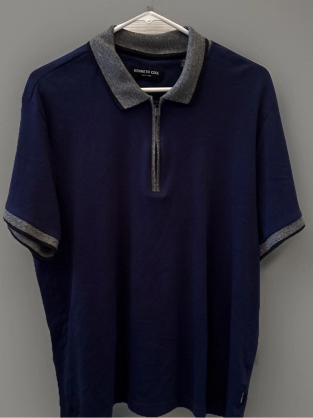 Kenneth Cole Polo Shirt Men's Size Large Blue 1/4 Zip Short Sleeve